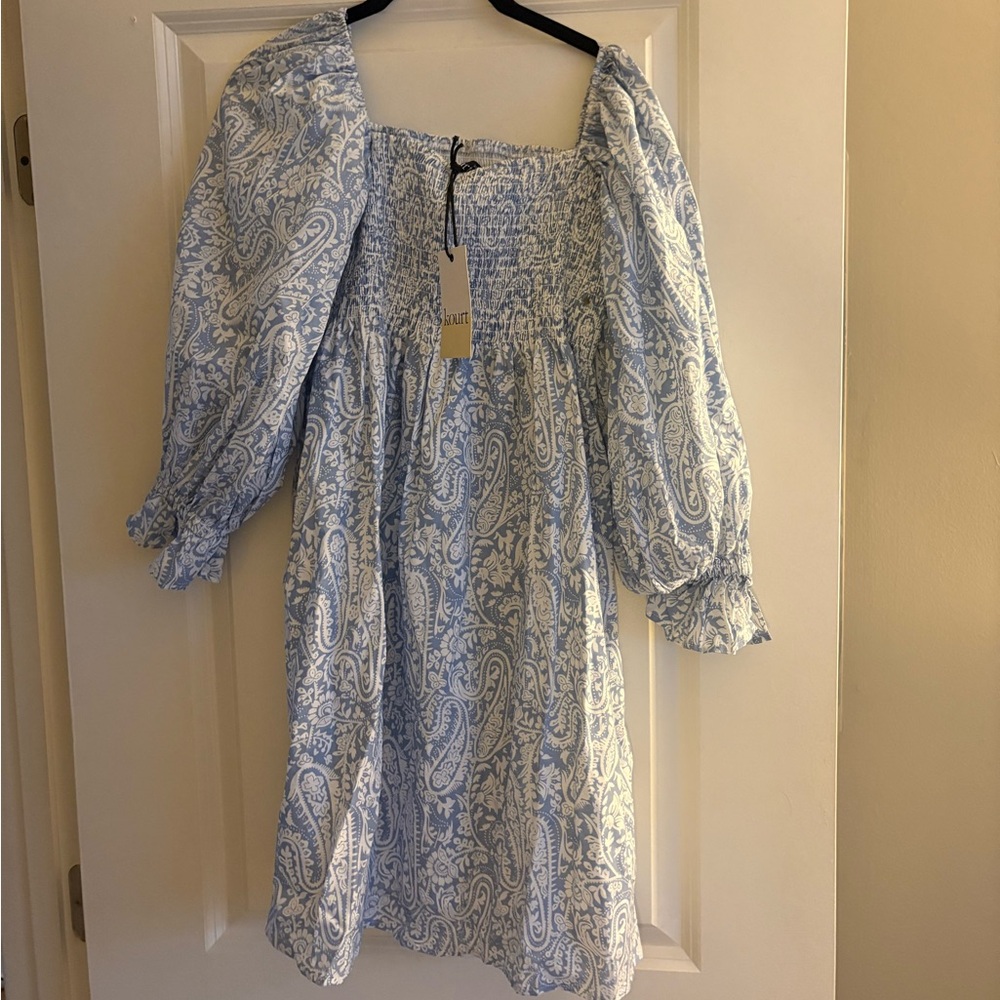 Few Moda Kourt Blue Paisley Puff Sleeve Dress XL